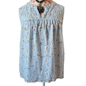 Perch Light Blue Lace Floral Tank Top